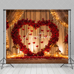 Aperturee - Aperturee Lighted Candle Red Rose Heart Valentines Day Backdrop