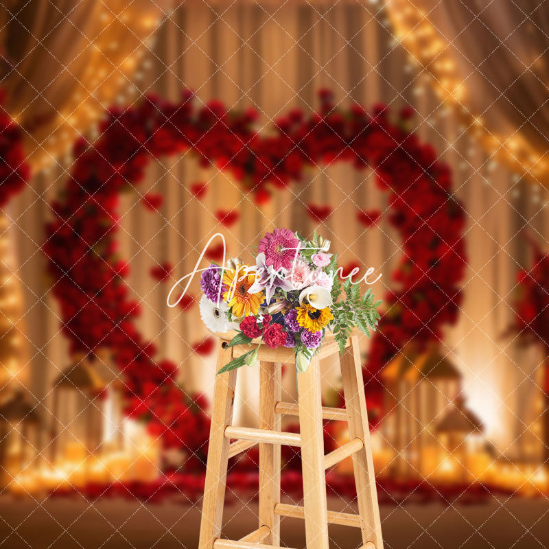 Aperturee - Aperturee Lighted Candle Red Rose Heart Valentines Day Backdrop