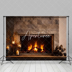 Aperturee - Aperturee Lighted Candles Brick Fireplace Photo Backdrop