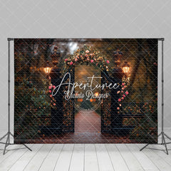 Aperturee - Aperturee Lighted Door Greenery Floral Wedding Photo Backdrop