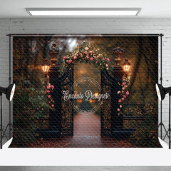 Aperturee - Aperturee Lighted Door Greenery Floral Wedding Photo Backdrop