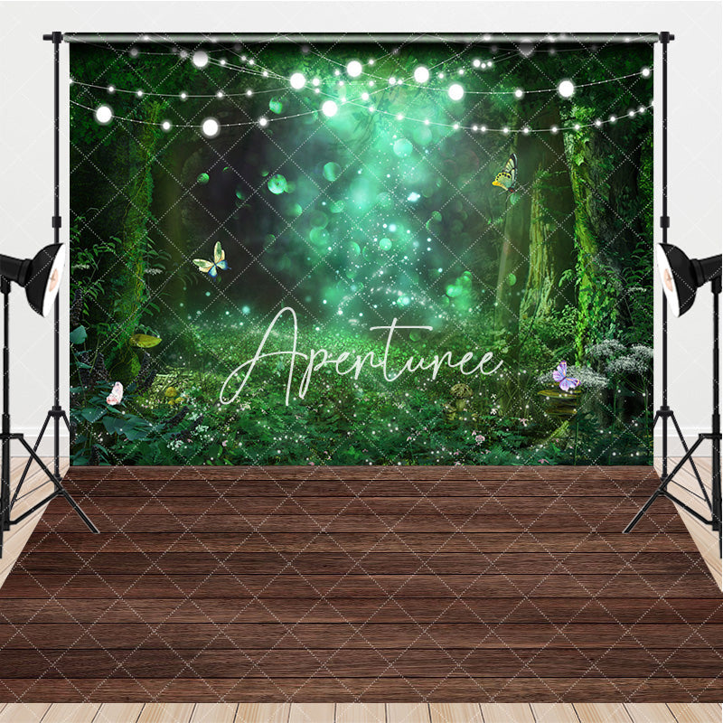 Aperturee - Aperturee Lighted Fairy Forest Wood Floor Combo Set Backdrop