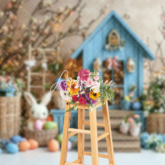 Aperturee - Aperturee Lighted Floral Rabbit Hutch Eggs Easter Backdrop