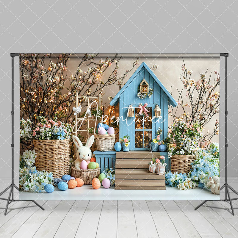 Aperturee - Aperturee Lighted Floral Rabbit Hutch Eggs Easter Backdrop