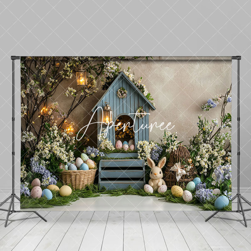 Aperturee - Aperturee Lighted Floral Vine Cabin Eggs Bunny Easter Backdrop