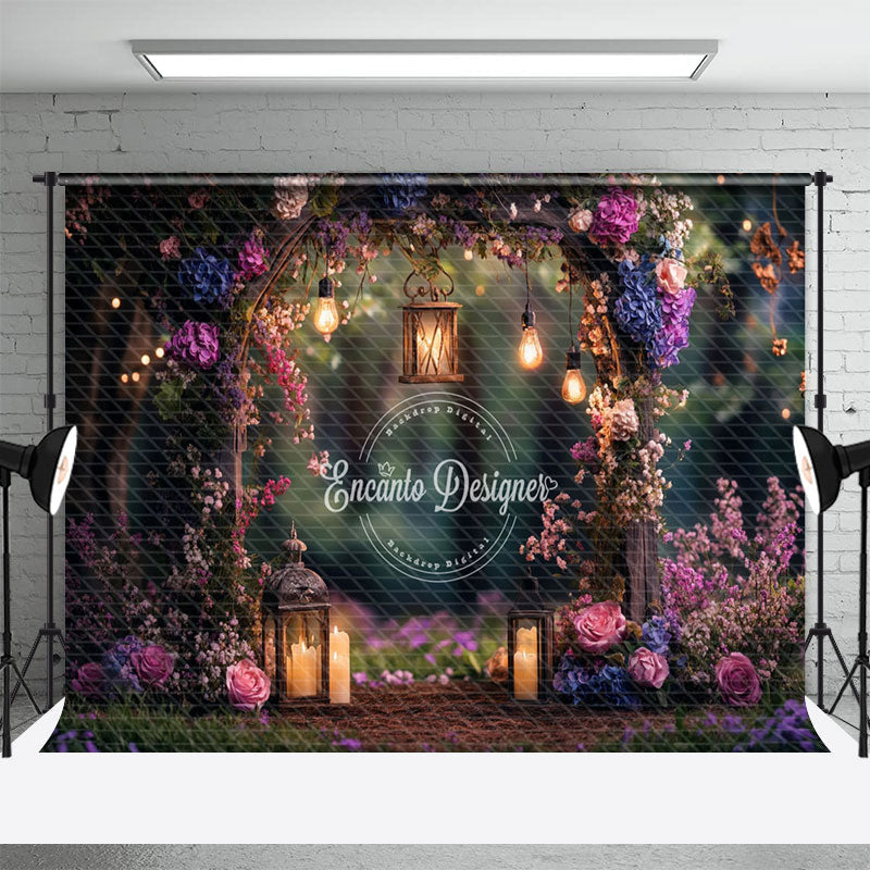 Aperturee - Aperturee Lighted Forest Floral Arch Wedding Photo Backdrop