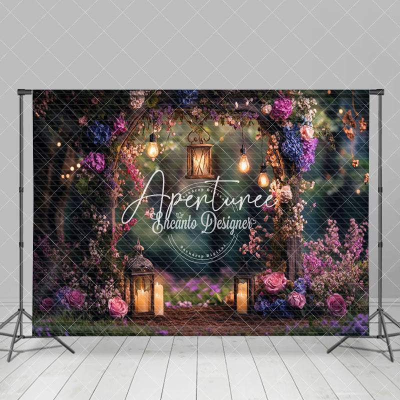 Aperturee - Aperturee Lighted Forest Floral Arch Wedding Photo Backdrop