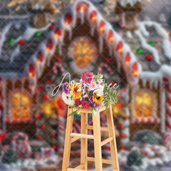 Aperturee - Aperturee Lighted Gingerbread House Candy Cane Xmas Backdrop