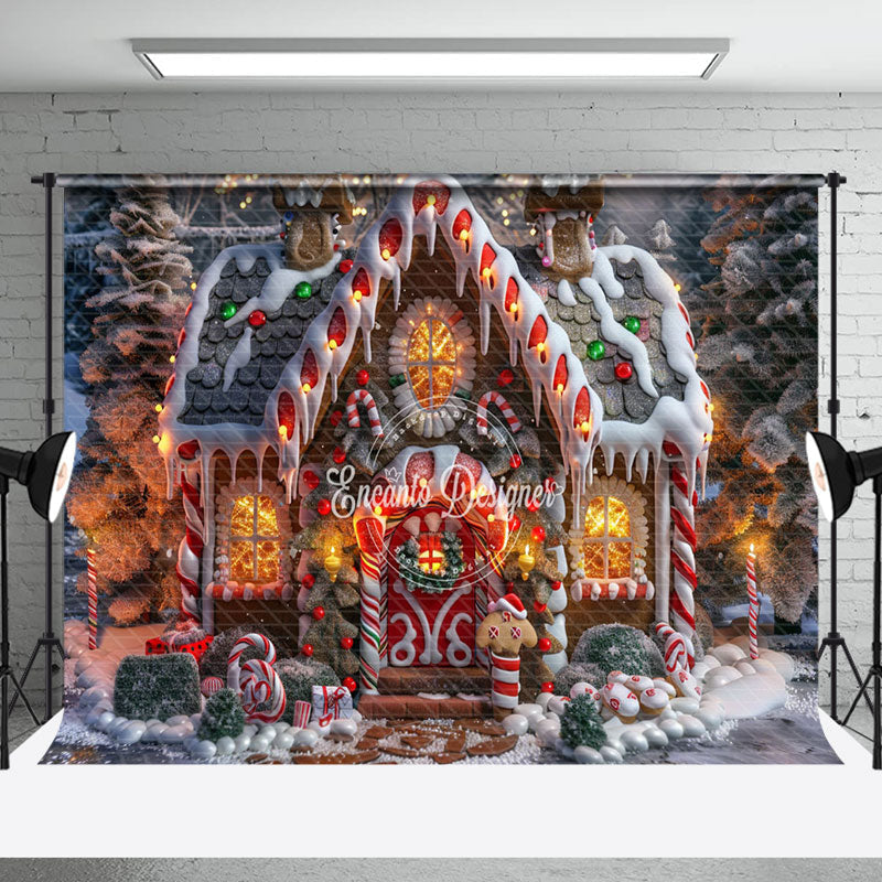 Aperturee - Aperturee Lighted Gingerbread House Candy Cane Xmas Backdrop