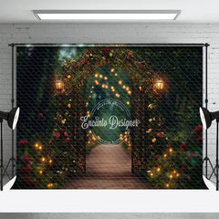 Aperturee - Aperturee Lighted Gold Arch Natural Forest Wedding Backdrop