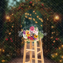 Aperturee - Aperturee Lighted Gold Arch Natural Forest Wedding Backdrop