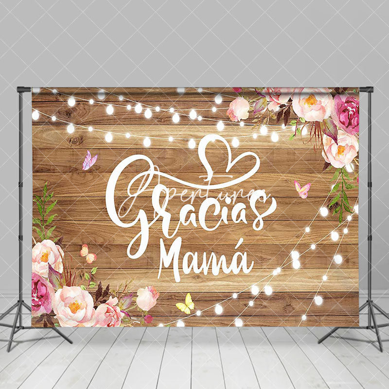 Aperturee - Aperturee Lighted Gracias Mama Floral Wood Mothers Day Backdrop