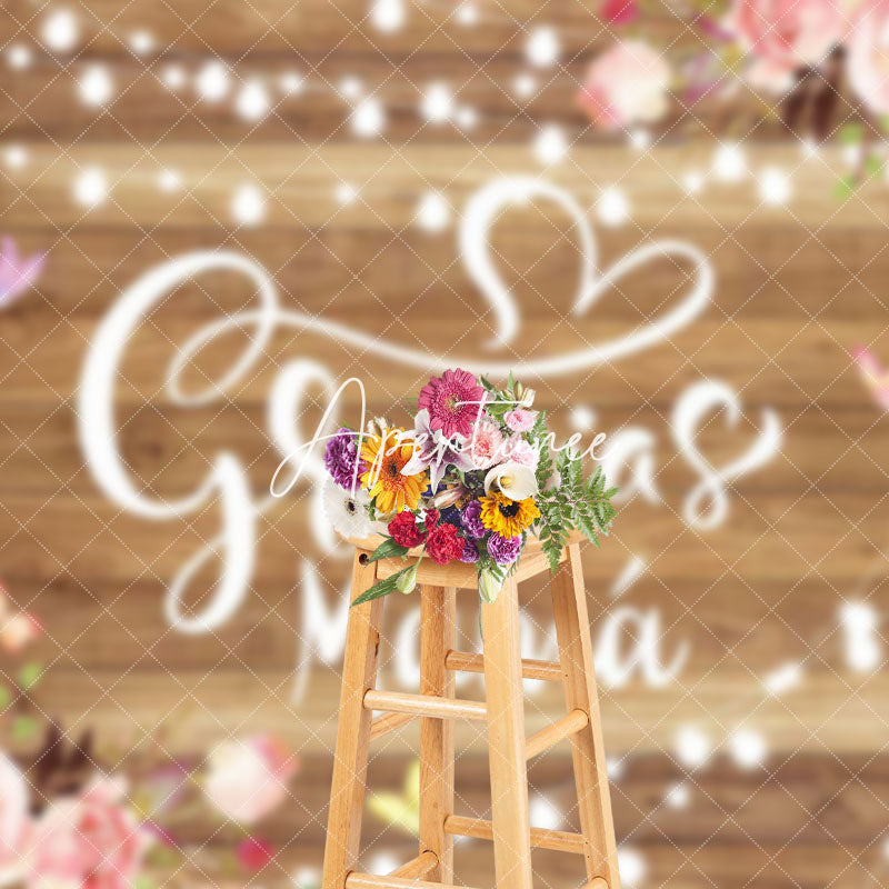 Aperturee - Aperturee Lighted Gracias Mama Floral Wood Mothers Day Backdrop