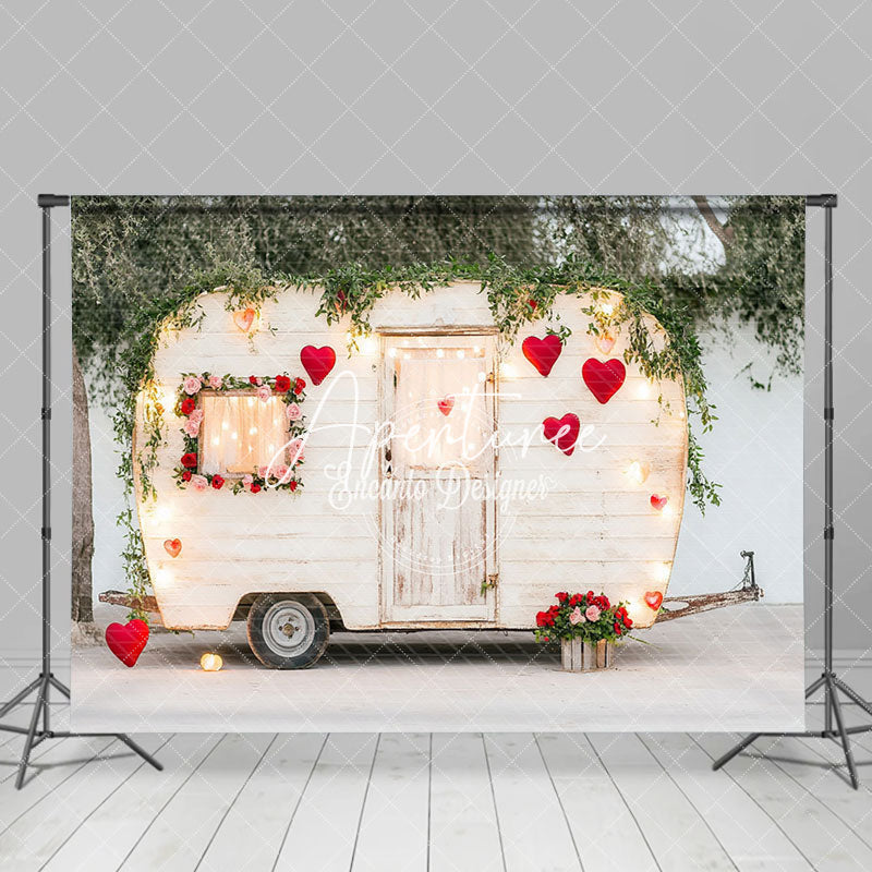 Aperturee - Aperturee Lighted Motor Home Greenery Valentines Day Backdrop