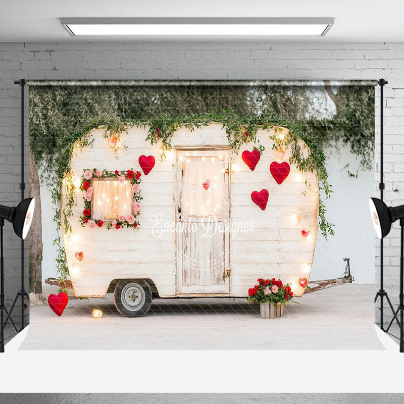 Aperturee - Aperturee Lighted Motor Home Greenery Valentines Day Backdrop