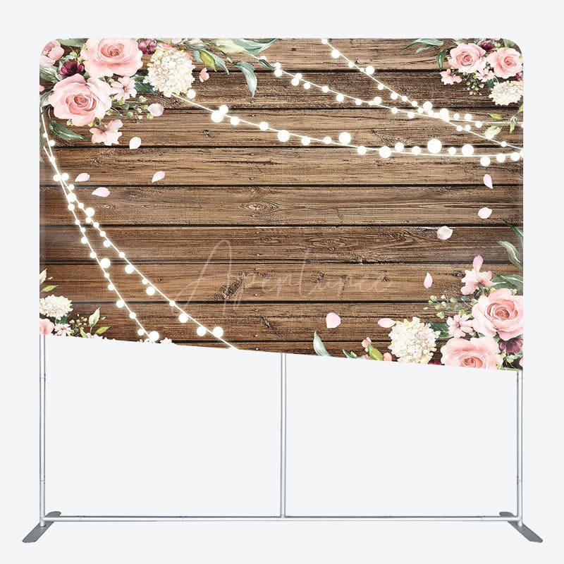 Aperturee - Aperturee Lighted Pink Rose Wooden Wedding Pillow Case Backdrop