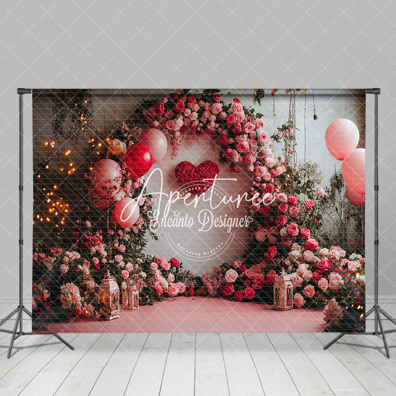 Aperturee - Aperturee Lighted Plant Floral Romantic Valentines Day Backdrop