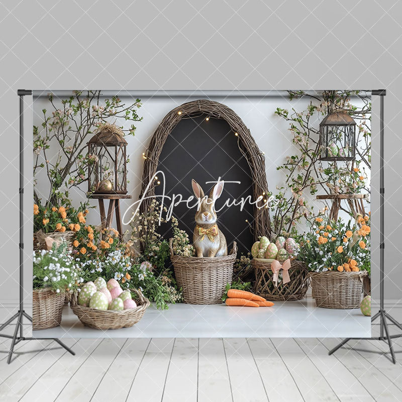 Aperturee - Aperturee Lighted Rabbit Hutch Greenery Floral Easter Backdrop