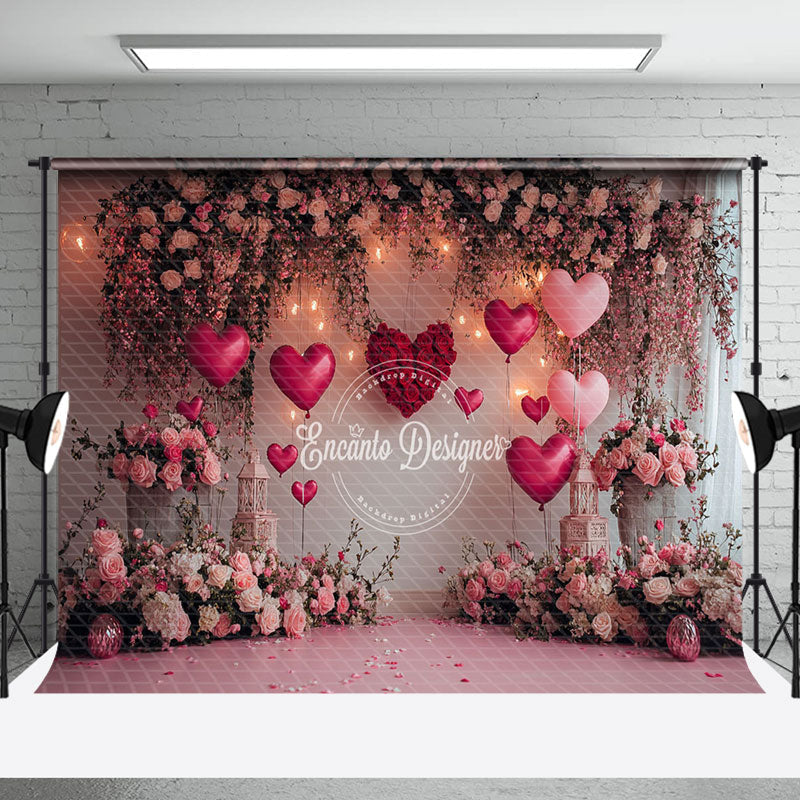 Aperturee - Aperturee Lighted Romantic Pink Floral Valentines Day Backdrop