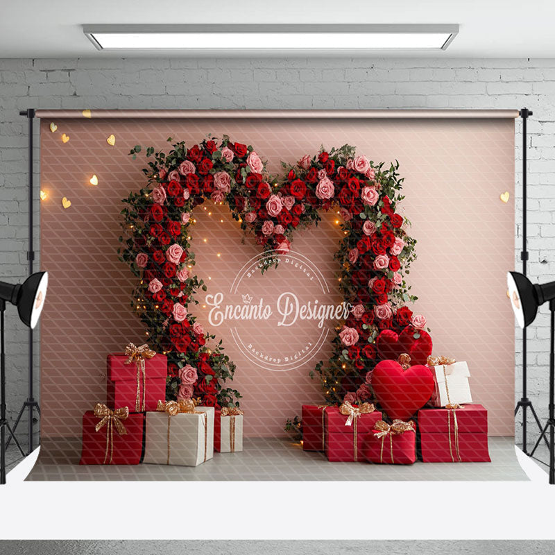 Aperturee - Aperturee Lighted Romantic Red Floral Arch Gifts Backdrop