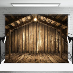 Aperturee - Aperturee Lighted Rustic Brown Wooden Barn Scene Photo Backdrop