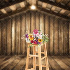 Aperturee - Aperturee Lighted Rustic Brown Wooden Barn Scene Photo Backdrop