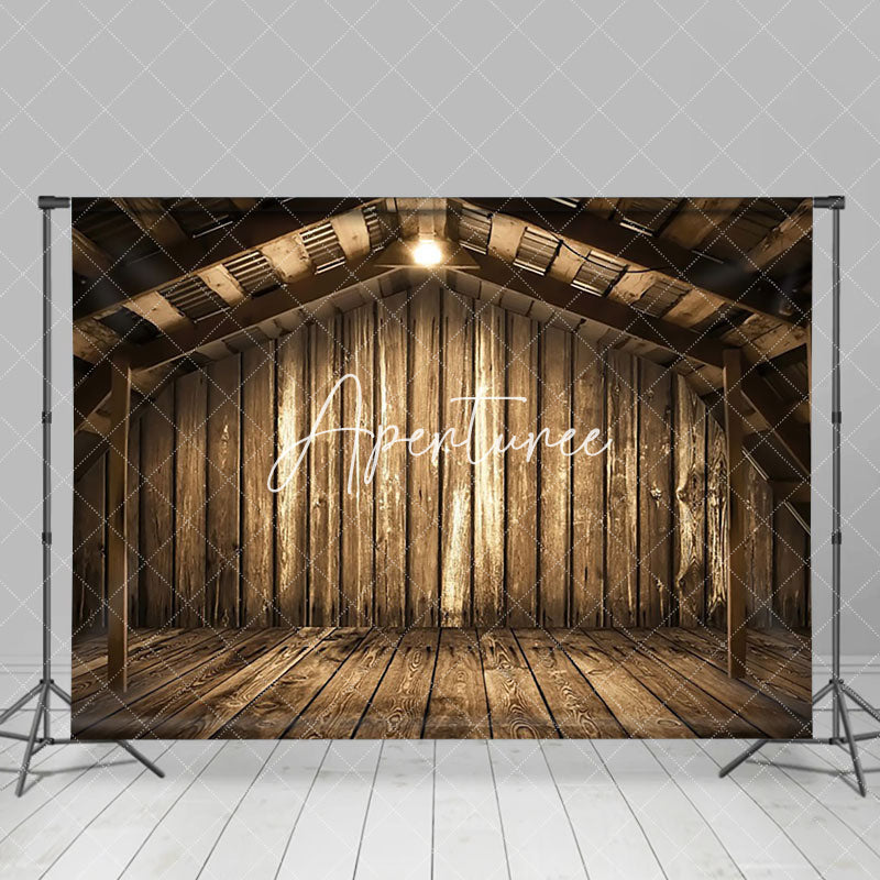 Aperturee - Aperturee Lighted Rustic Brown Wooden Barn Scene Photo Backdrop