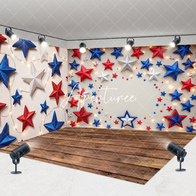 Aperturee - Aperturee Lighted RWB Stars Independence Day Room Set Backdrop