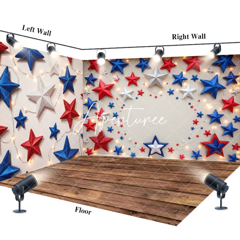 Aperturee - Aperturee Lighted RWB Stars Independence Day Room Set Backdrop