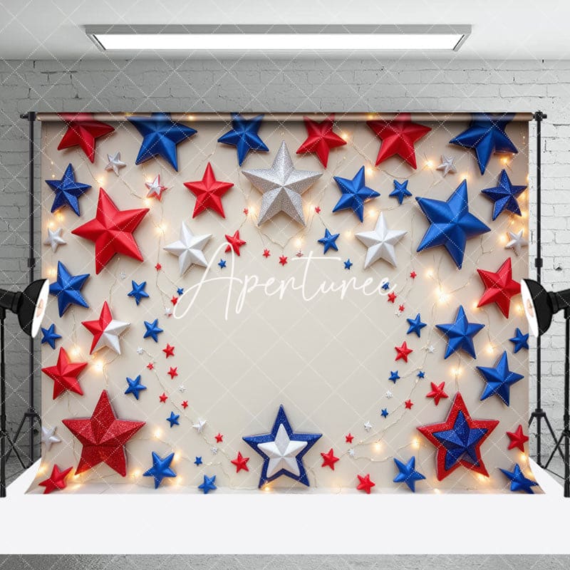 Aperturee - Aperturee Lighted RWB Stars Independence Day Room Set Backdrop