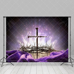 Aperturee - Aperturee Lighted Thorns Cross Purple Easter Photo Backdrop