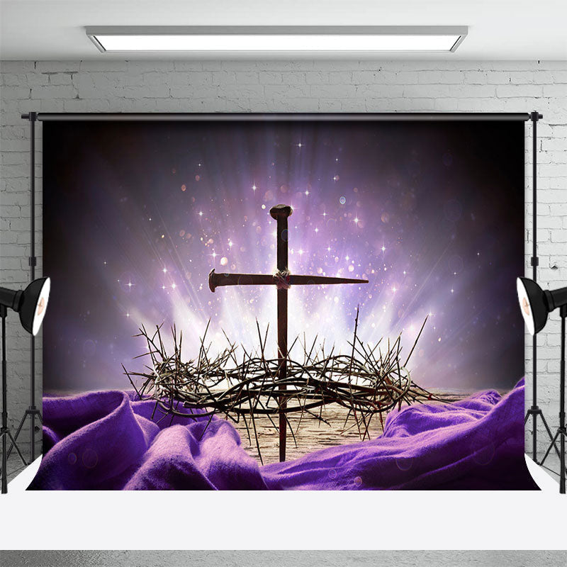 Aperturee - Aperturee Lighted Thorns Cross Purple Easter Photo Backdrop