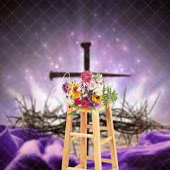 Aperturee - Aperturee Lighted Thorns Cross Purple Easter Photo Backdrop