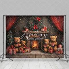 Aperturee - Aperturee Lighted Warm Fireplace Bear Gifts Christmas Backdrop