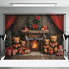 Aperturee - Aperturee Lighted Warm Fireplace Bear Gifts Christmas Backdrop