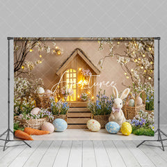 Aperturee - Aperturee Lighted Warm House Bunny Eggs Spring Easter Backdrop