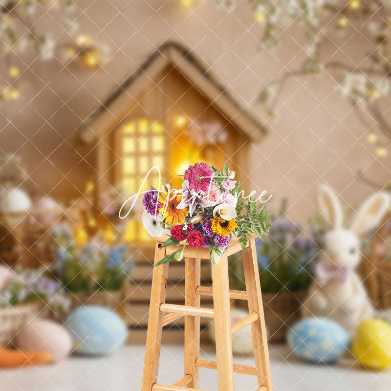 Aperturee - Aperturee Lighted Warm House Bunny Eggs Spring Easter Backdrop