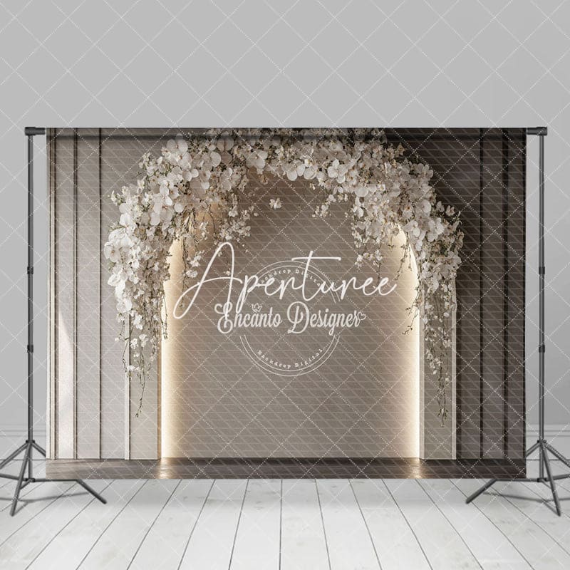 Aperturee - Aperturee Lighted White Floral Arch Wedding Photo Backdrop