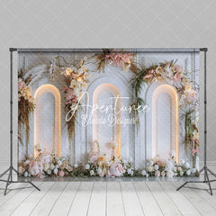 Aperturee - Aperturee Lighted White Wall Romantic Floral Wedding Backdrop