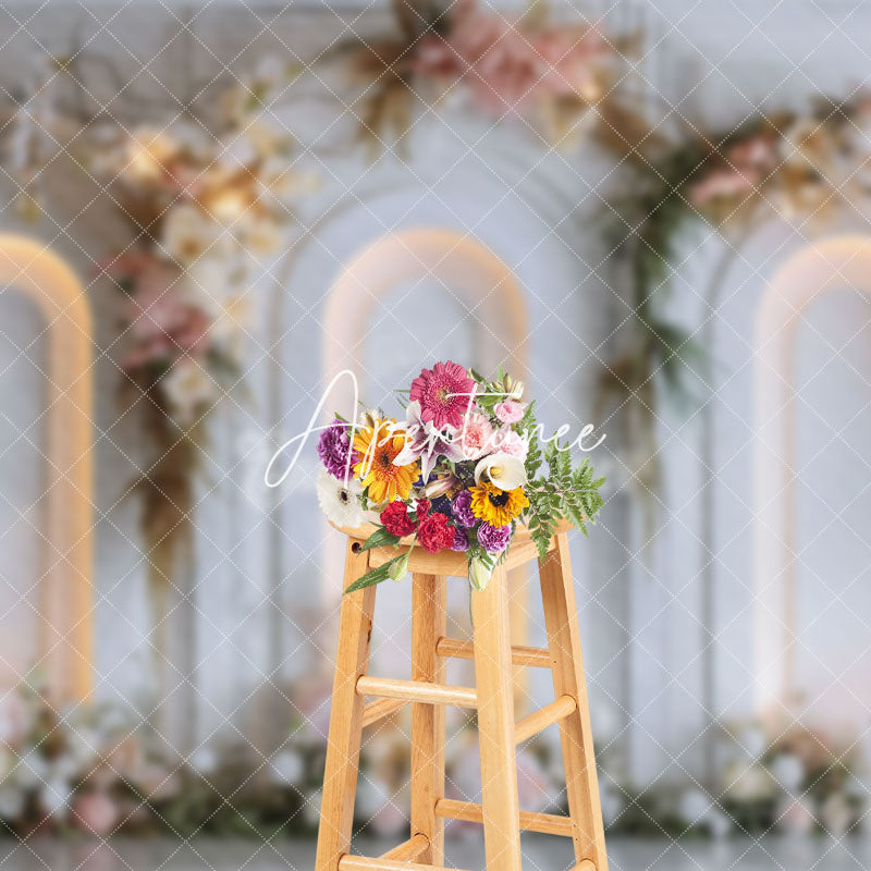 Aperturee - Aperturee Lighted White Wall Romantic Floral Wedding Backdrop