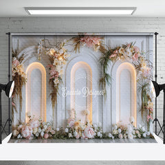 Aperturee - Aperturee Lighted White Wall Romantic Floral Wedding Backdrop