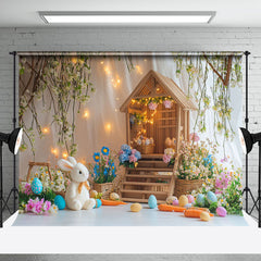 Aperturee - Aperturee Lighted Wood House Colorful Egg Floral Bunny Backdrop