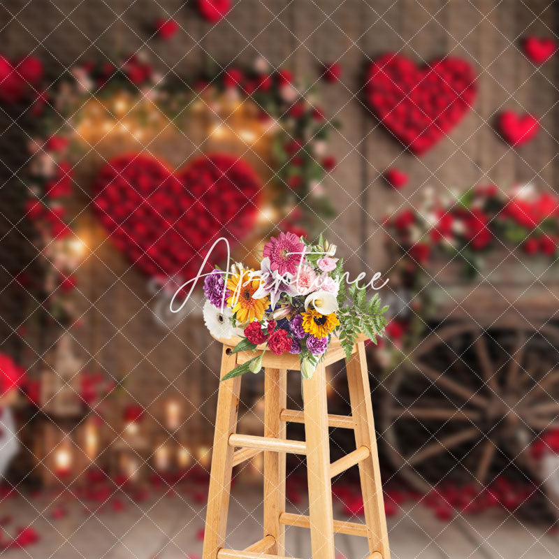 Aperturee - Aperturee Lighted Wood Retro House Red Rose Romantic Backdrop