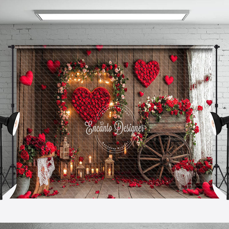 Aperturee - Aperturee Lighted Wood Retro House Red Rose Romantic Backdrop