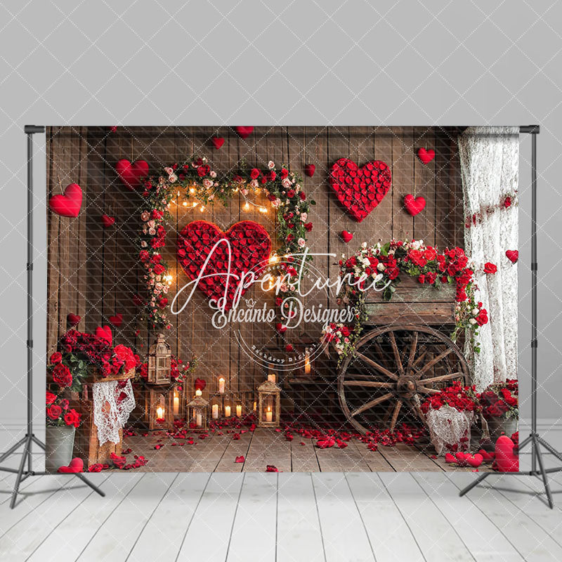 Aperturee - Aperturee Lighted Wood Retro House Red Rose Romantic Backdrop