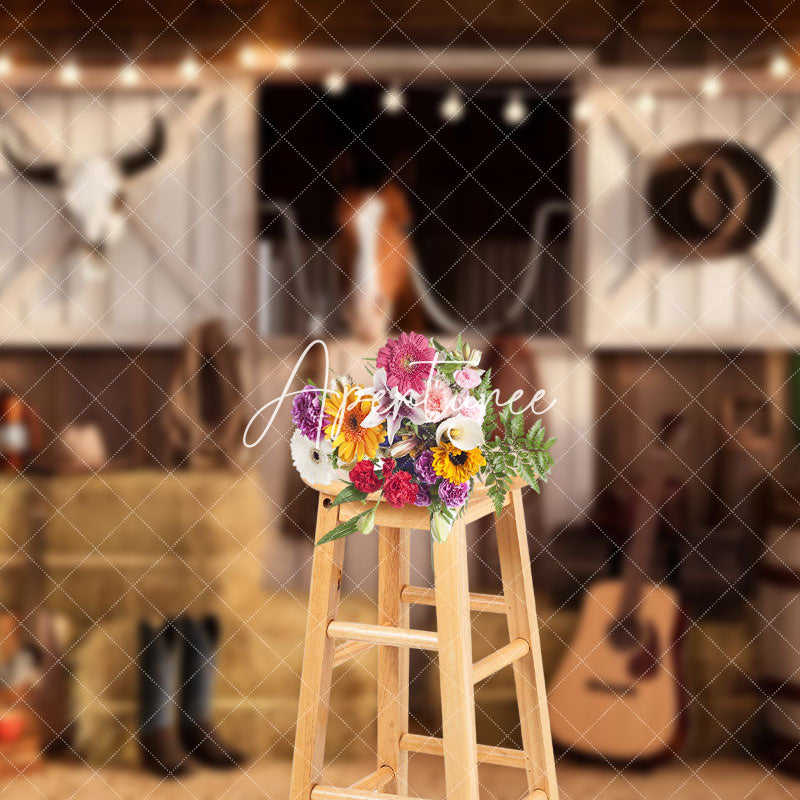 Aperturee - Aperturee Lighted Wooden Stable Circus Hay Cake Smash Backdrop