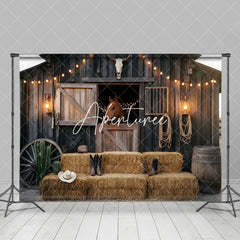 Aperturee - Aperturee Lighted Wooden Stable Hay Cowboy Cake Smash Backdrop