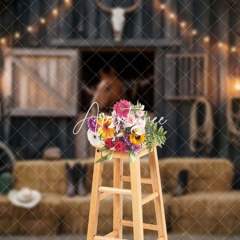 Aperturee - Aperturee Lighted Wooden Stable Hay Cowboy Cake Smash Backdrop