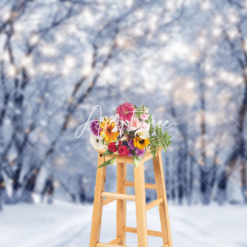 Aperturee - Aperturee Lights Flashing Winter Snowy Nature Forest Backdrop