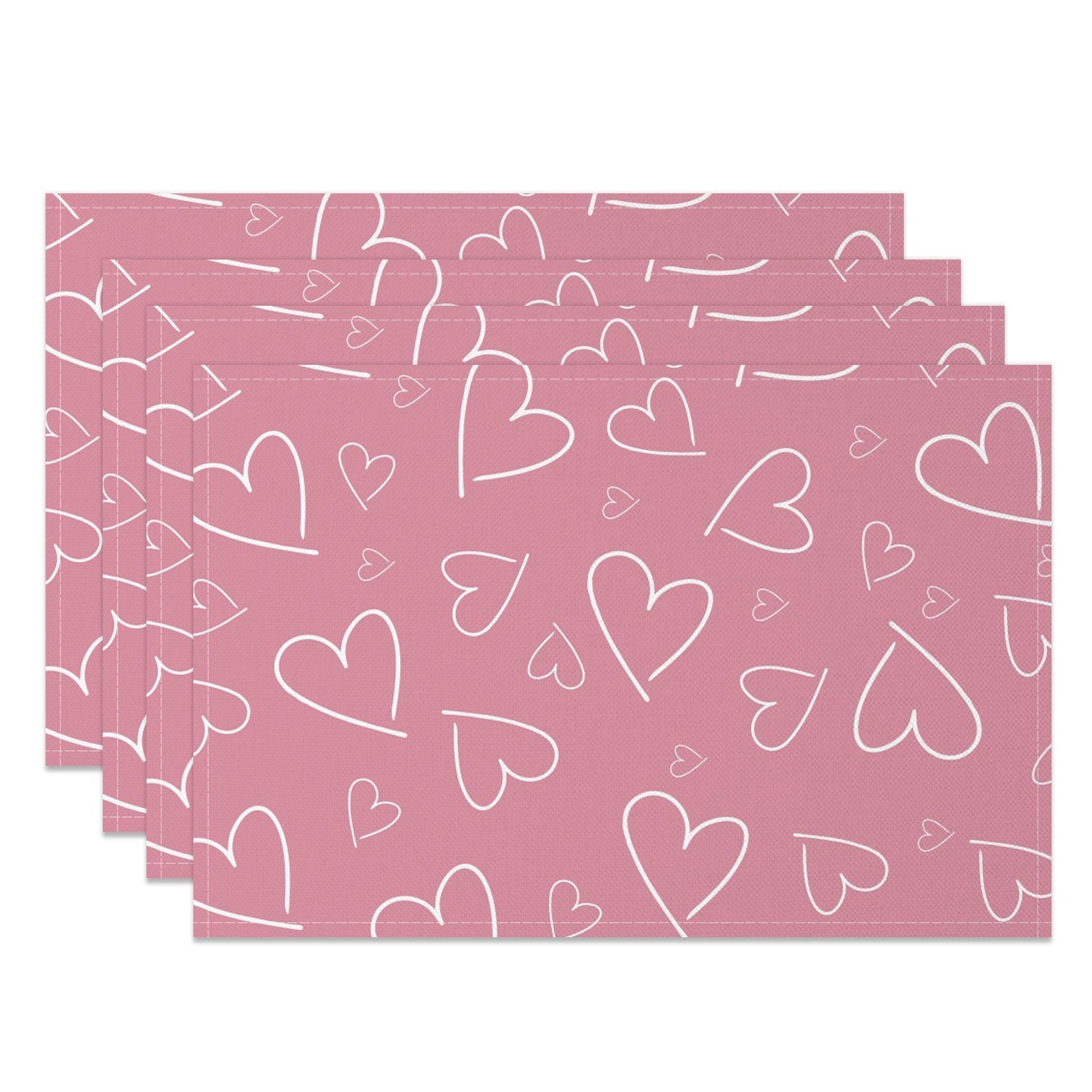 Aperturee - Aperturee Line Hearts Pink Valentines Day Set Of 4 Placemats